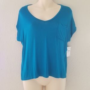Teal V Neck Top With Chest Pocket